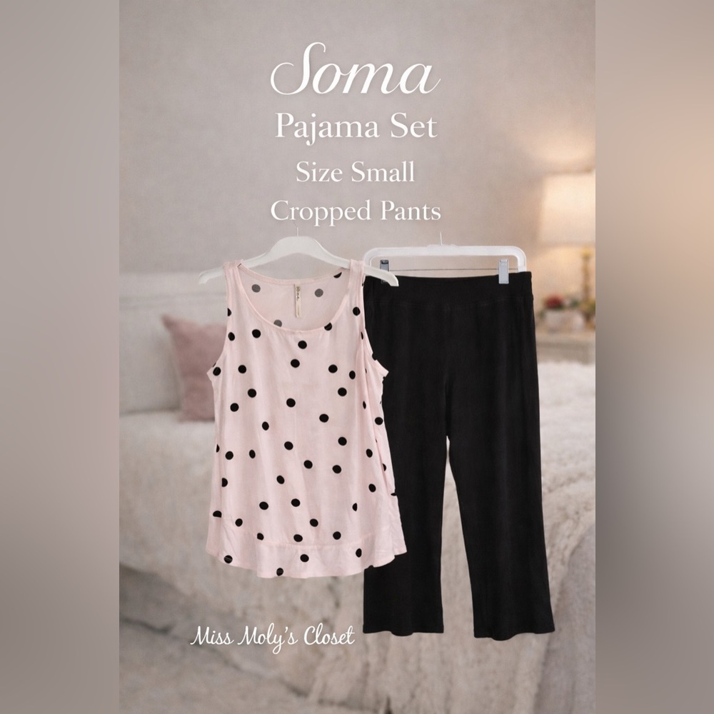 Soma Pajama Set Small Tank Capri Pants Polka Dot Lounge